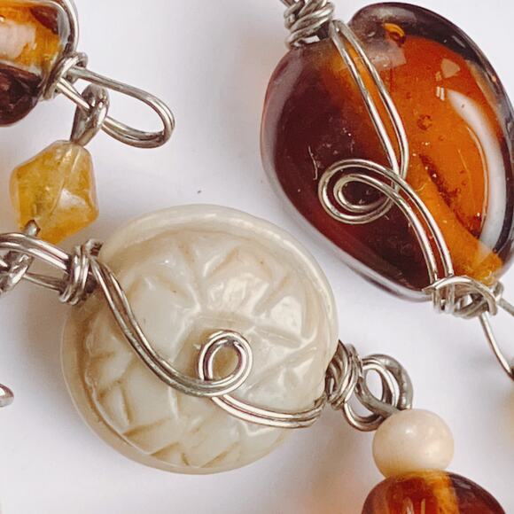 VTG 1970s Art Glass Necklace 50” Long Root Beer Tortoiseshell Boho Jewelry - Picture 4 of 11